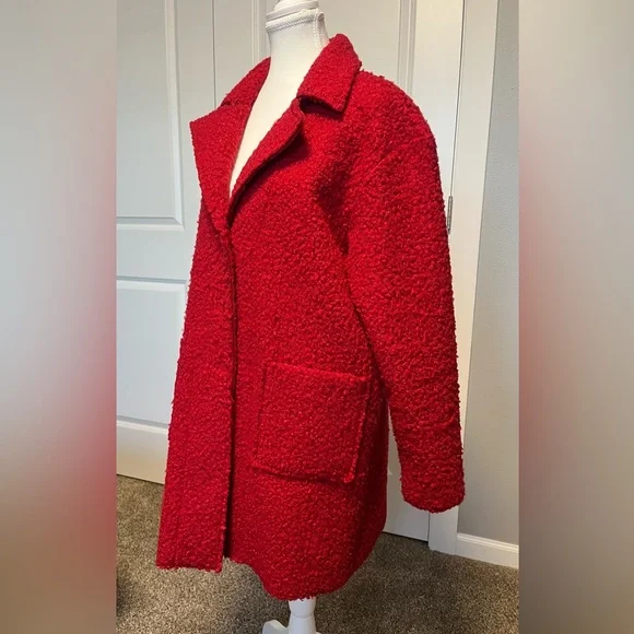 Charlie B Boucle Red Knit Jacket Coat Snap Front long sleeve stretch 60s Sz Med - Picture 3 of 16
